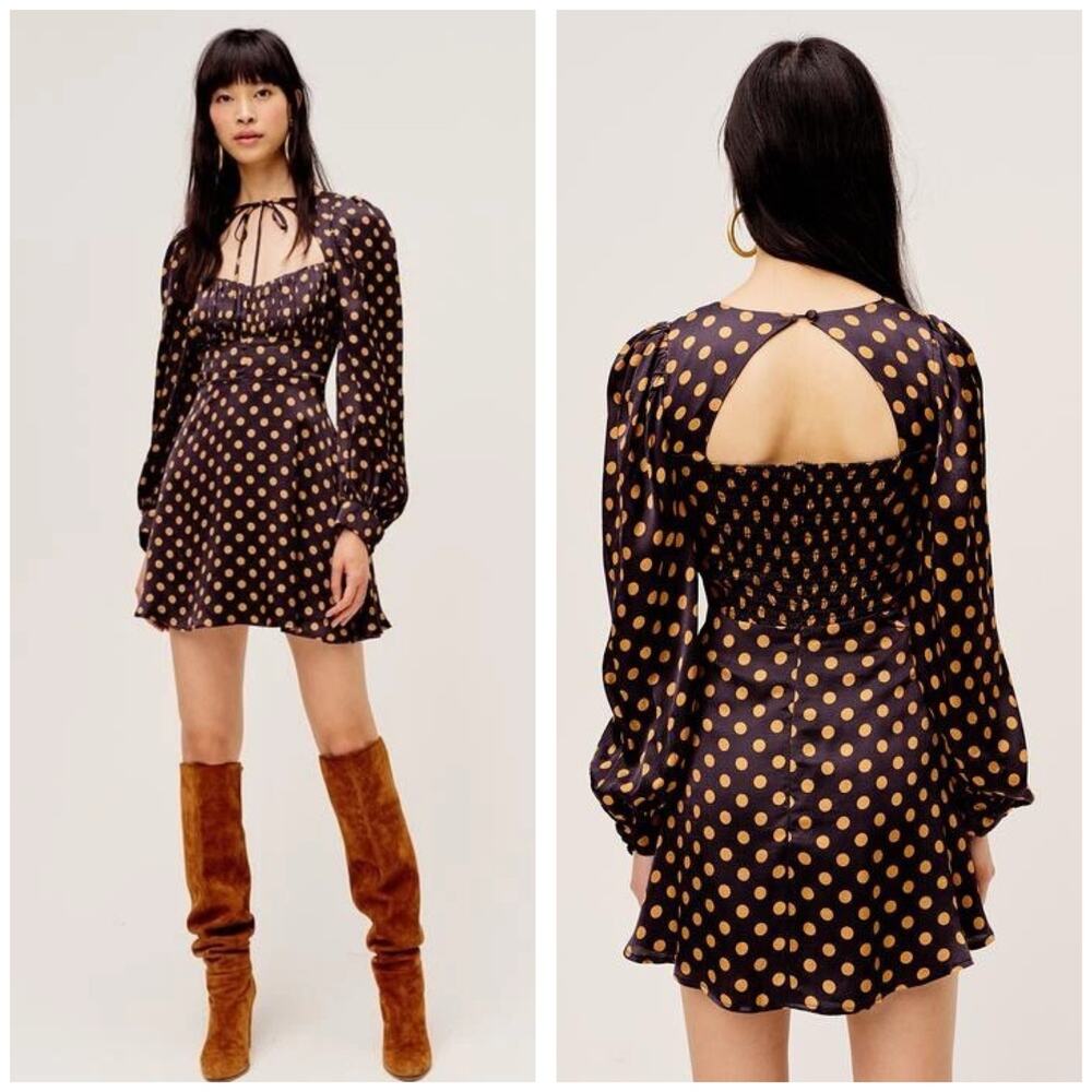 For Love & Lemons Lark Mini Dress Size XS Polka Dot Aline Black Whimsigoth